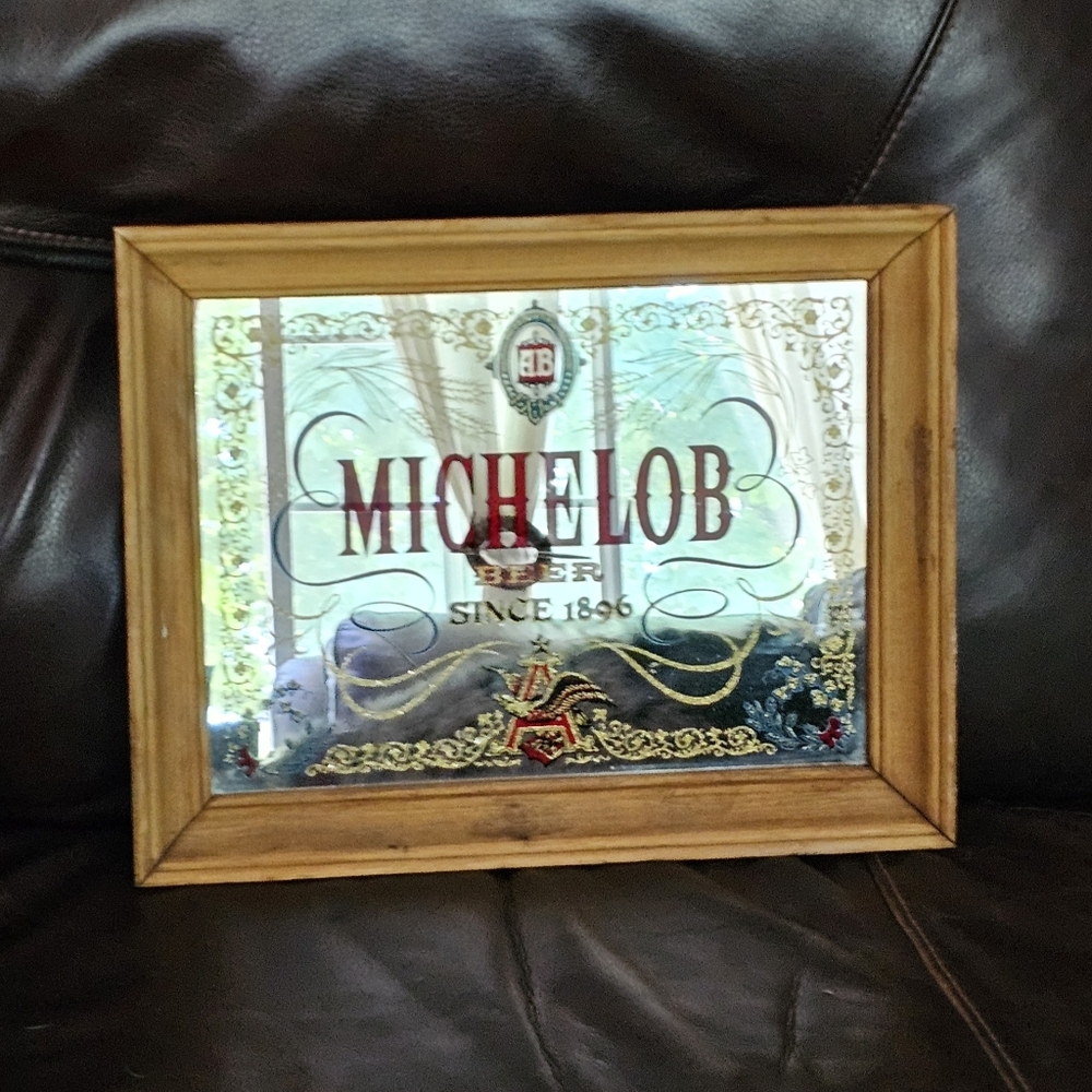 Vintage Michelob Beer Mirror Ad Logo Promo Sign